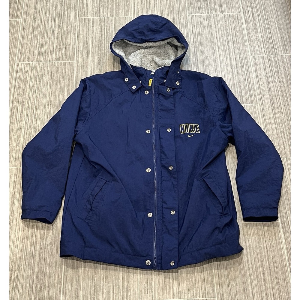 Vintage Nike Jacket Blue Sherpa Lined Hooded Sz L